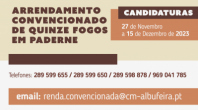 MUNICÍPIO ABRE CANDIDATURAS PARA 15 HABITAÇÕES EM REGIME DE RENDA CONVENCIONADA EM PADERNE